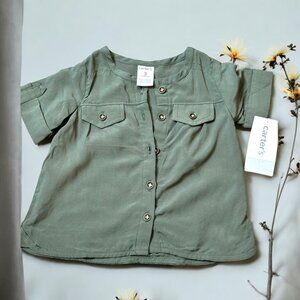 Carter's Baby Green Short Sleeve Button-Up Shirt, Size 3M, Lightweight and Styli